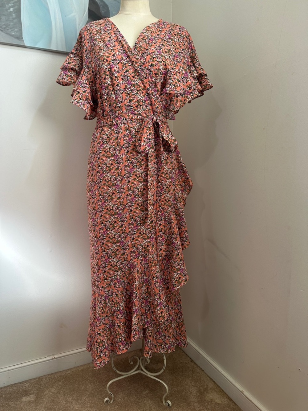 Max Studio Peach Floral Maxi Wrap Dress